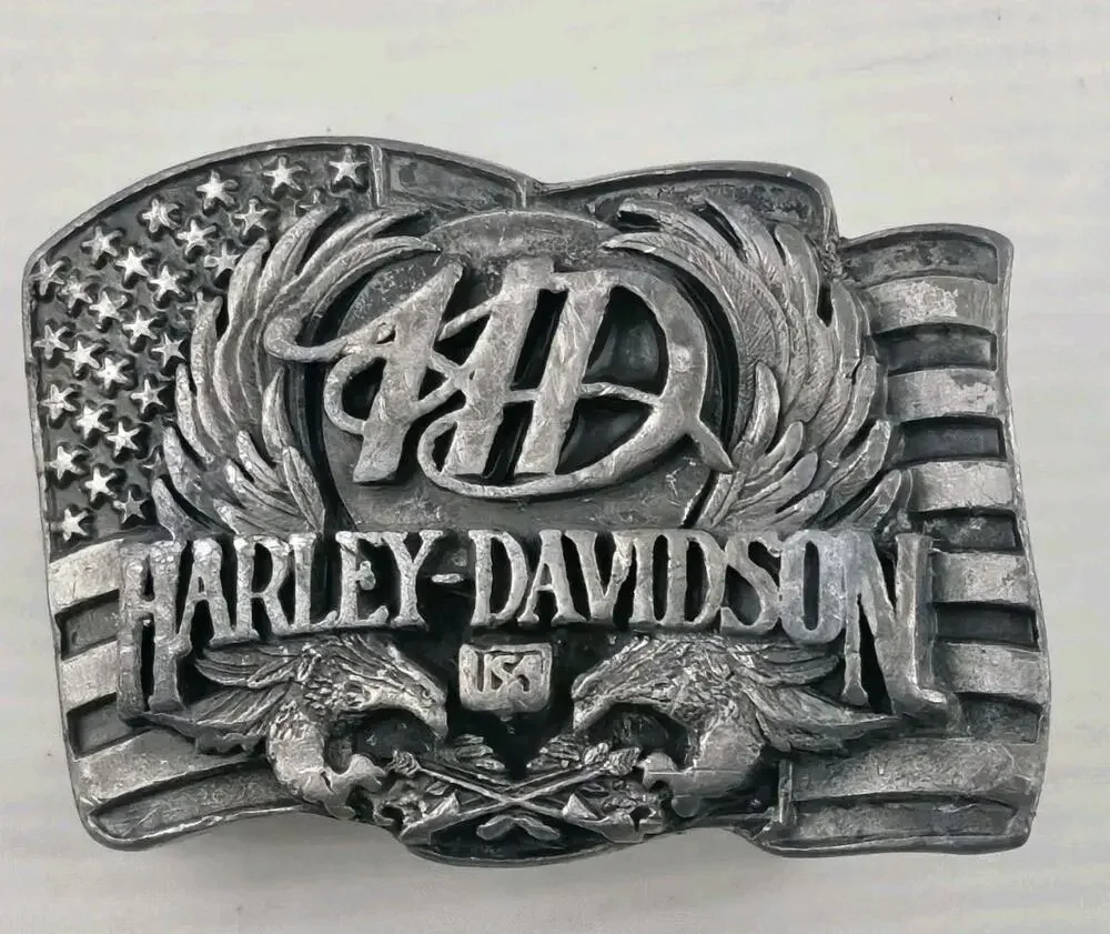 Vintage 1988 Harley-Davidson Flag Siskiyou Buckle Harmony Designs Made in USA